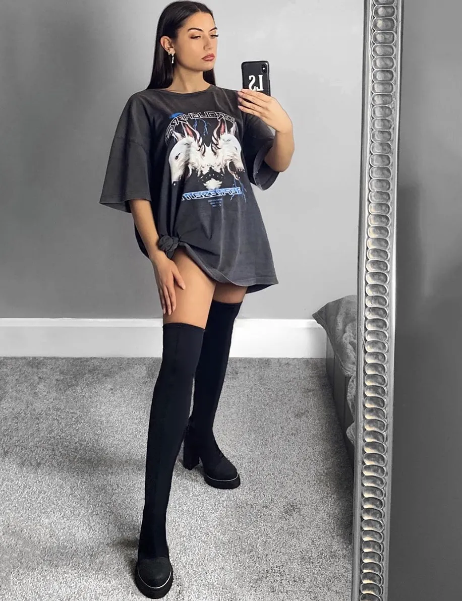 Critic Black Block Heeled Platform Over the Knee Boots sold by Public Desire