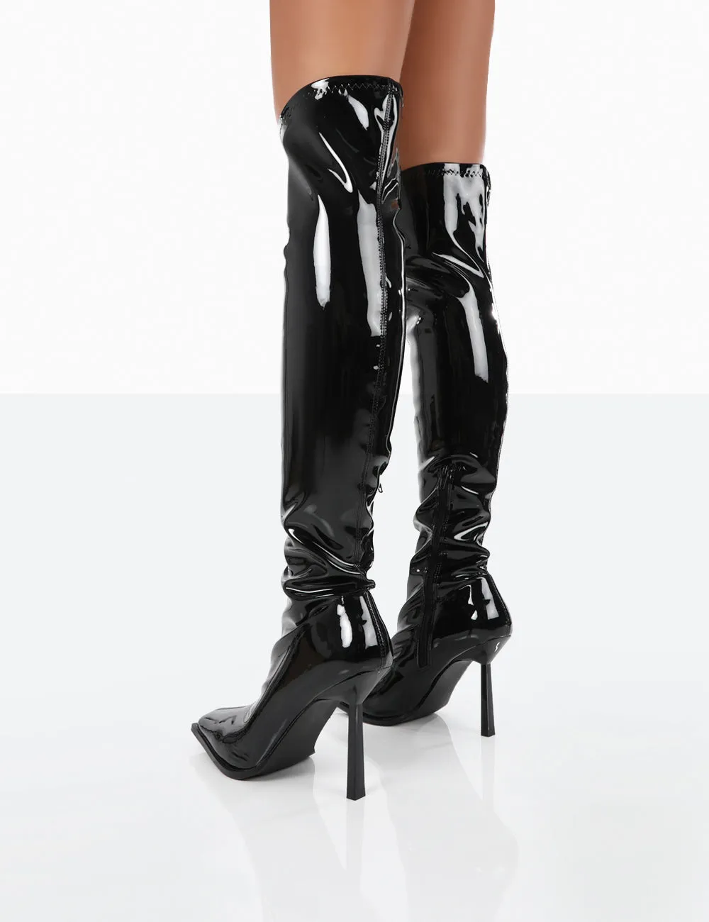 Jenine Black Patent Over The Knee Stiletto Heeled Boots sold by Public Desire product image thumbnail 4