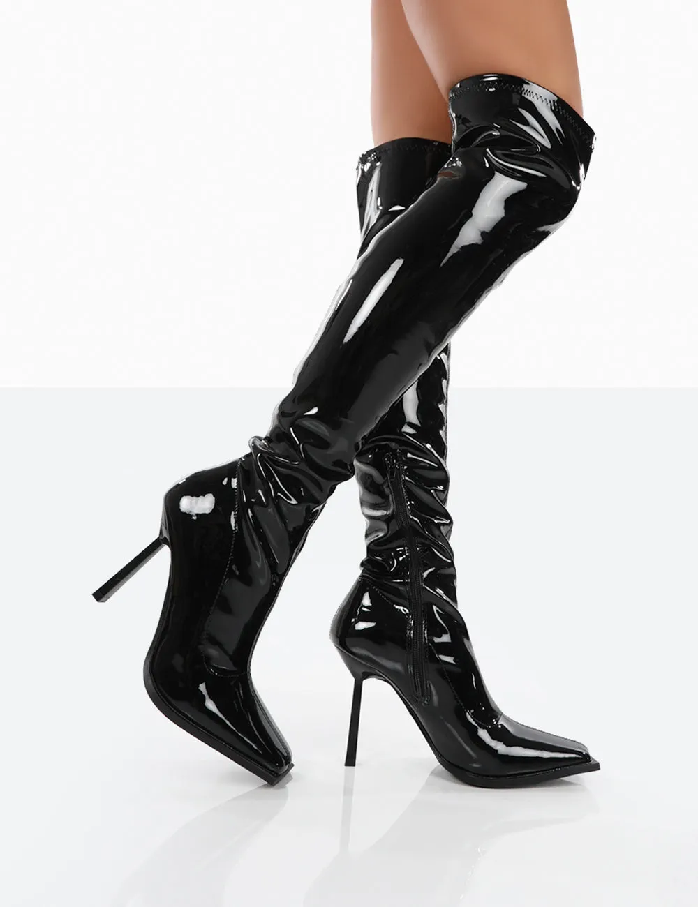 Jenine Black Patent Over The Knee Stiletto Heeled Boots sold by Public Desire product image thumbnail 2