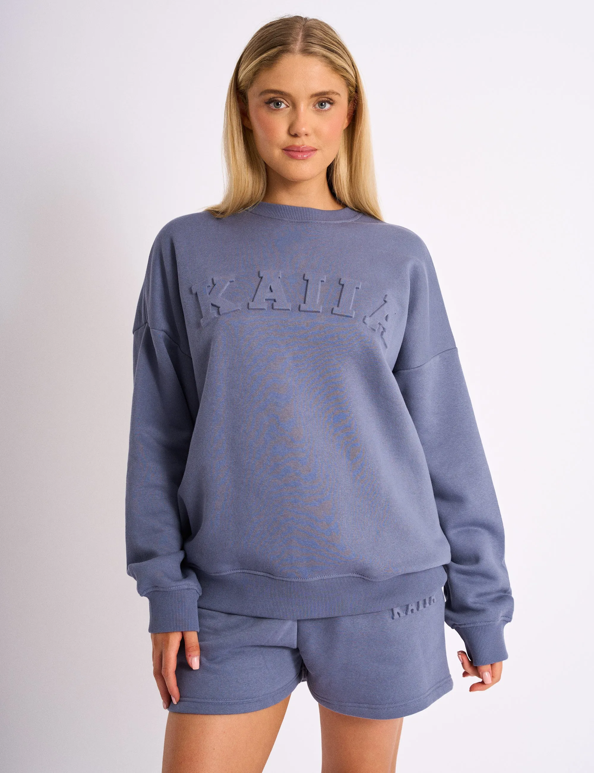 Kaiia Embossed Logo Oversized Sweatshirt Blue sold by Public Desire