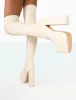 Identity Ecru Grain Pu Platform Heel Over The Knee Boots sold by Public Desire