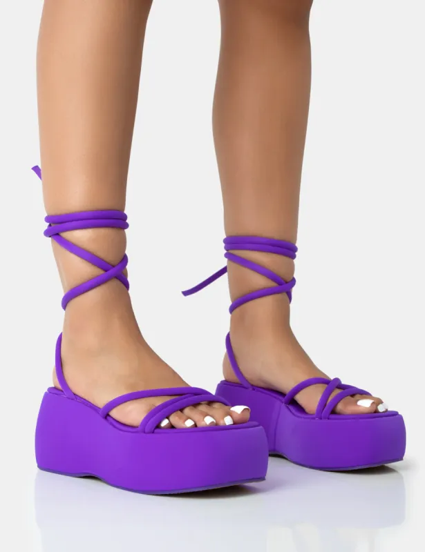 Full Moon Purple Nylon Lace Up Chunky Platform Sandals sold by Public Desire