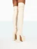 Identity Ecru Grain Pu Platform Heel Over The Knee Boots sold by Public Desire