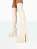 Identity Ecru Grain Pu Platform Heel Over The Knee Boots sold by Public Desire