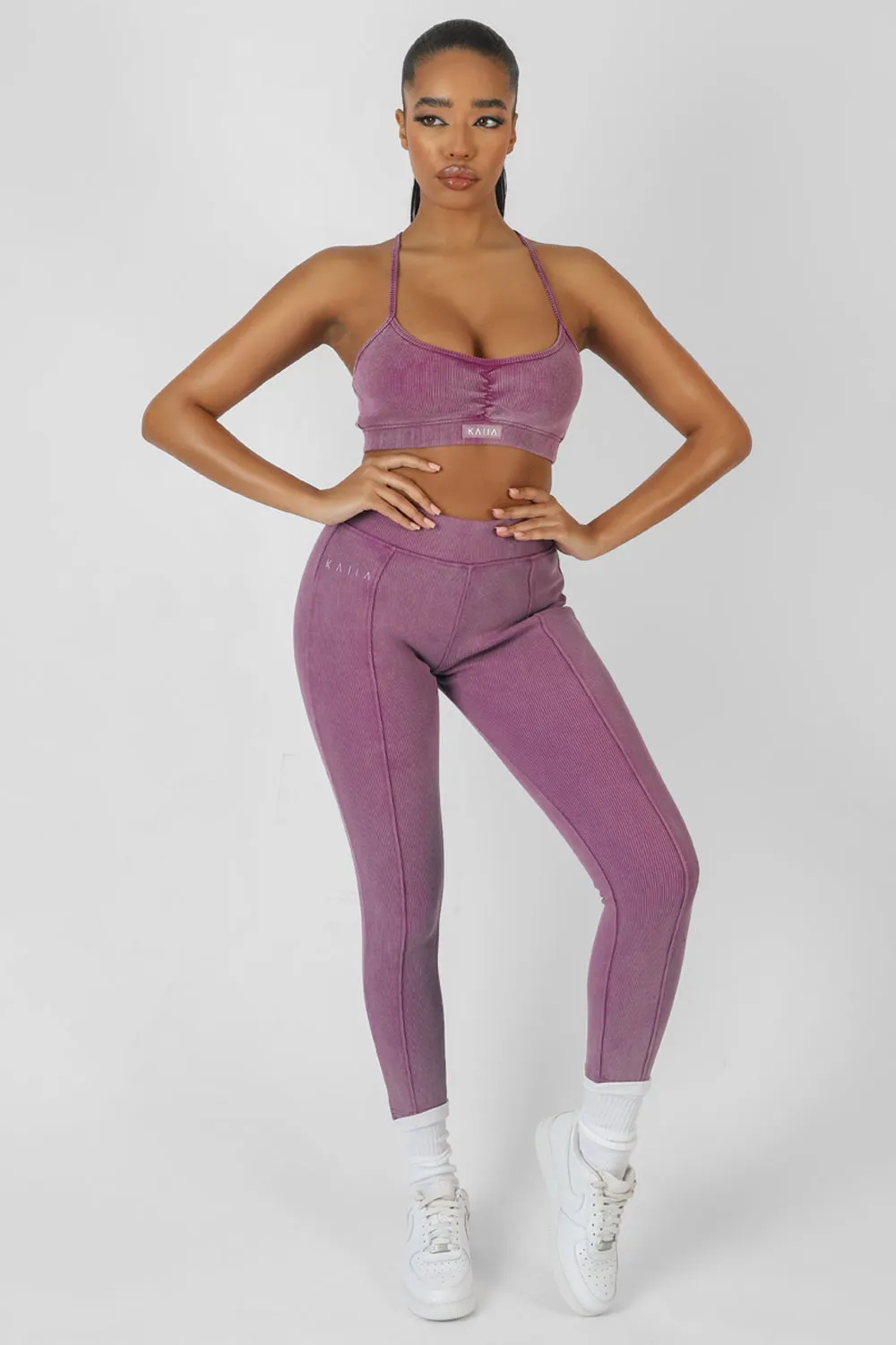 Athleisure Seam Front Ribbed Leggings Purple sold by Public Desire product image thumbnail 3