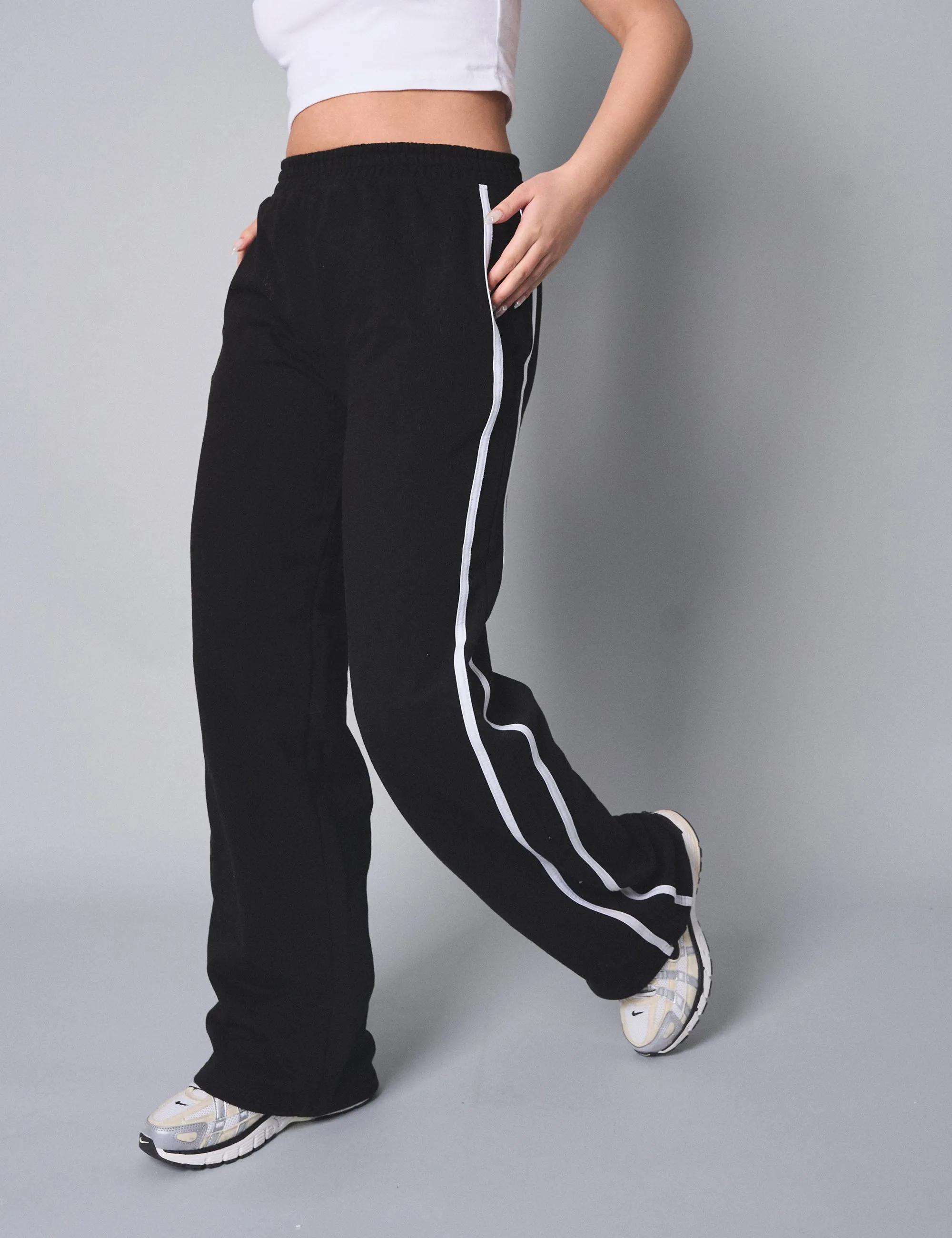 Kaiia Contrast Stripe Baggy Wide Leg Sweat Pants Black sold by Public Desire product image thumbnail 2