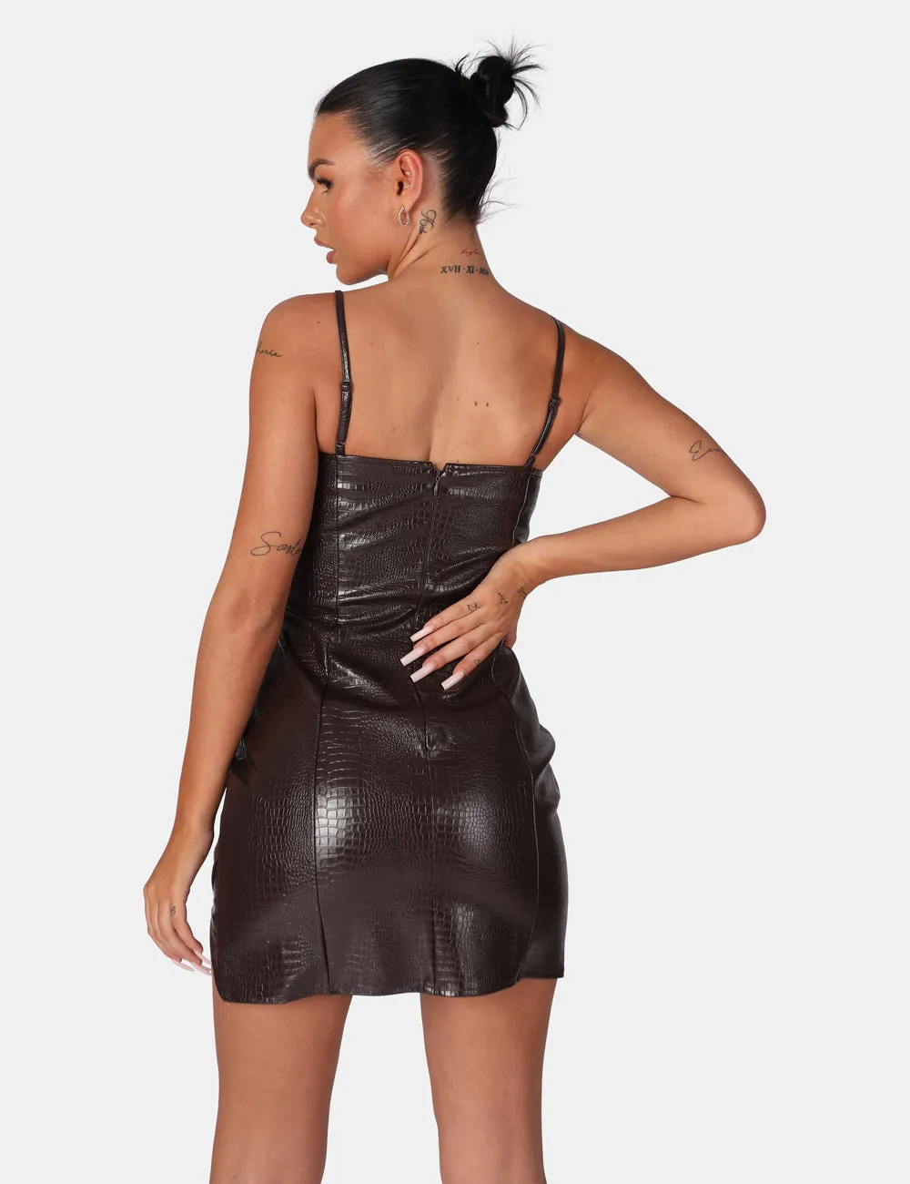 Square Neck Croc Hem Cut Out Mini Dress Chocolate sold by Public Desire product image thumbnail 4