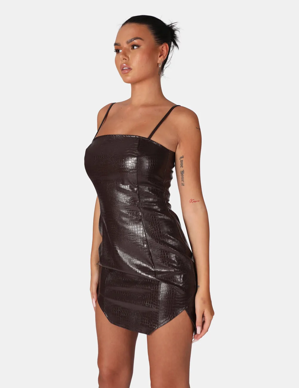 Square Neck Croc Hem Cut Out Mini Dress Chocolate sold by Public Desire product image thumbnail 5