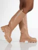Genius Tan Knee High Chunky Sole Boots sold by Public Desire