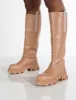 Genius Tan Knee High Chunky Sole Boots sold by Public Desire