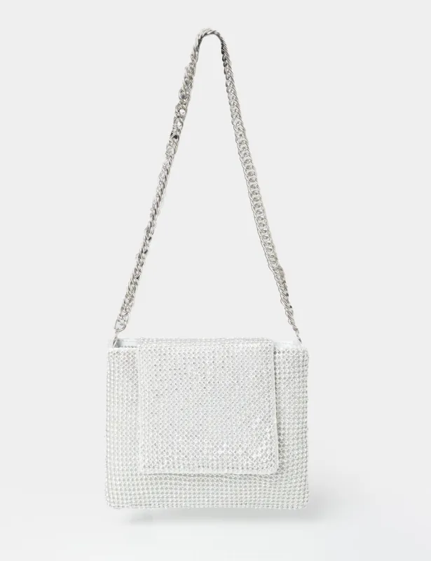 The Sianna Silver Diamante Chain Strap Detail Shoulder Bag sold by Public Desire