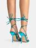 Holly Wide Fit Blue Metallic Strappy Tie Up Square Toe Stiletto Heels sold by Public Desire
