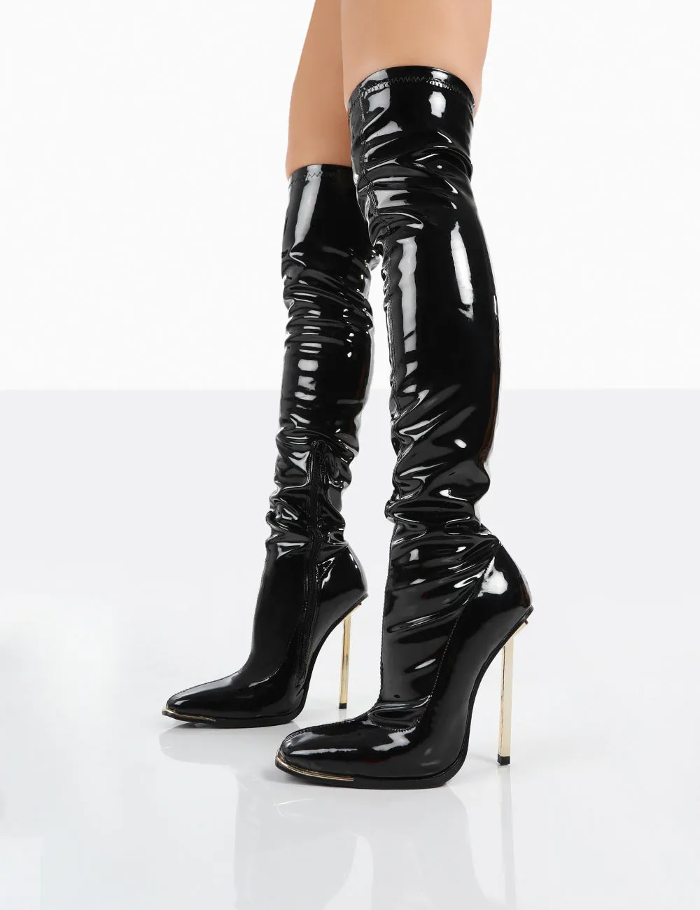 Kenza X Public Desire Vicki Black Patent over the Knee Stiletto Heeled Boots sold by Public Desire product image thumbnail 4