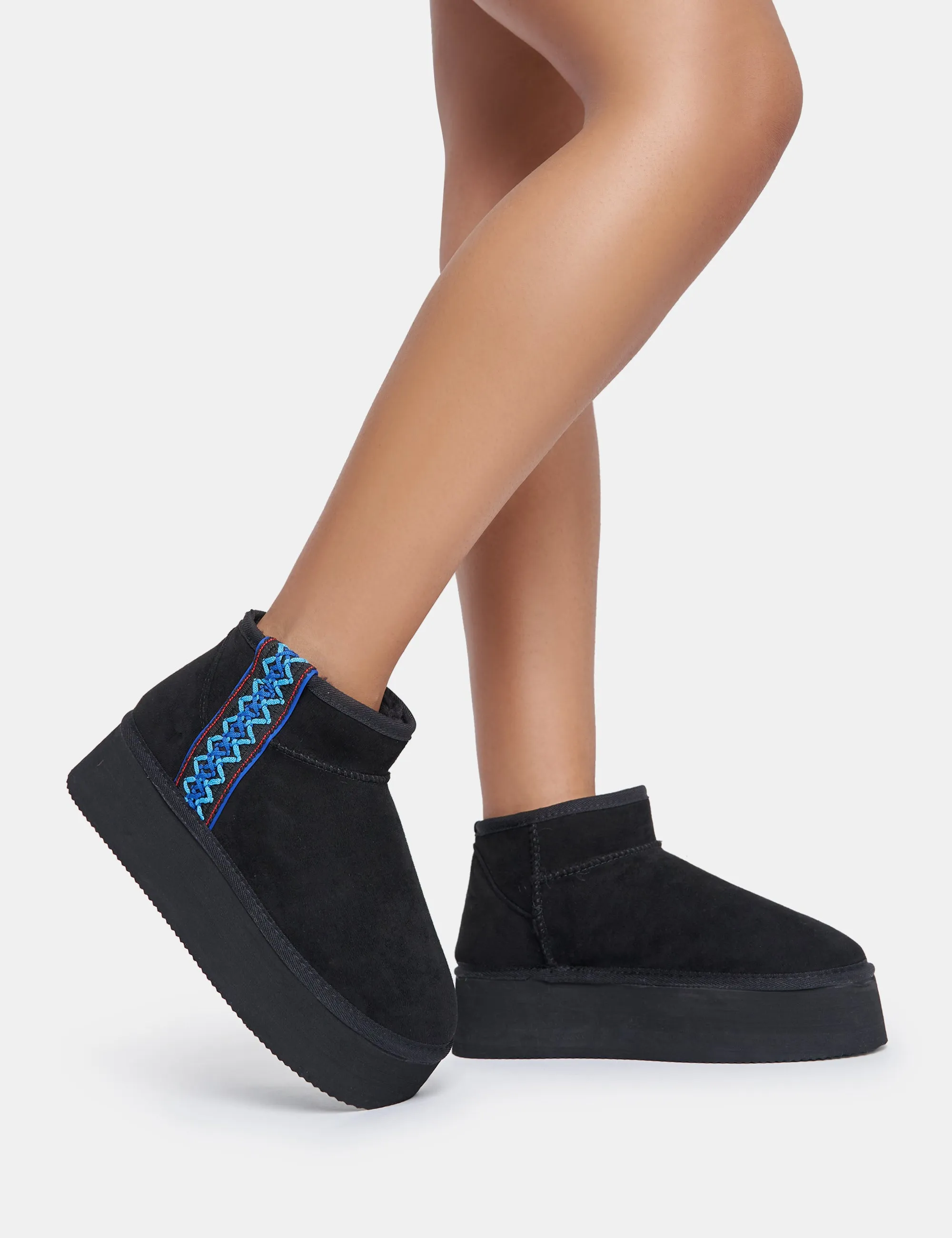 Snowfall Black Faux Suede Aztec Trim Ultra Mini Ankle Platform Boots sold by Public Desire product image thumbnail 2