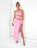 Rose Detail Extreme Split Maxi Skirt Pink sold by Public Desire