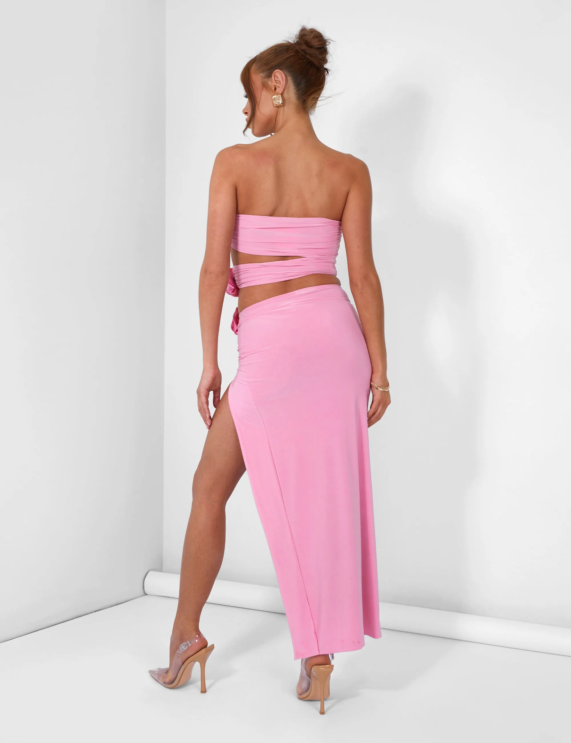Rose Detail Extreme Split Maxi Skirt Pink sold by Public Desire product image thumbnail 5