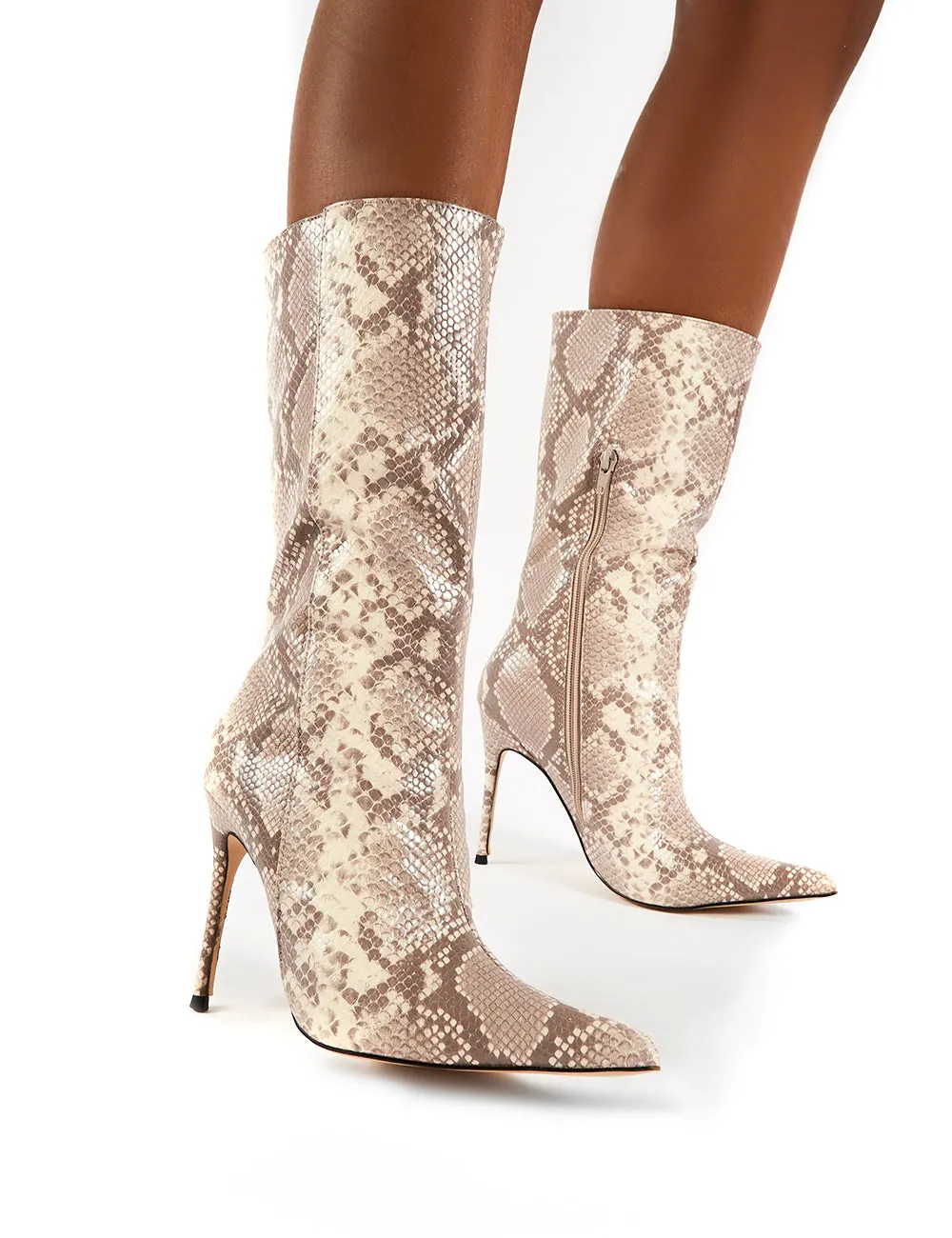 Mystic Beige Snake Knee High Stiletto Heel Boots sold by Public Desire product image thumbnail 4