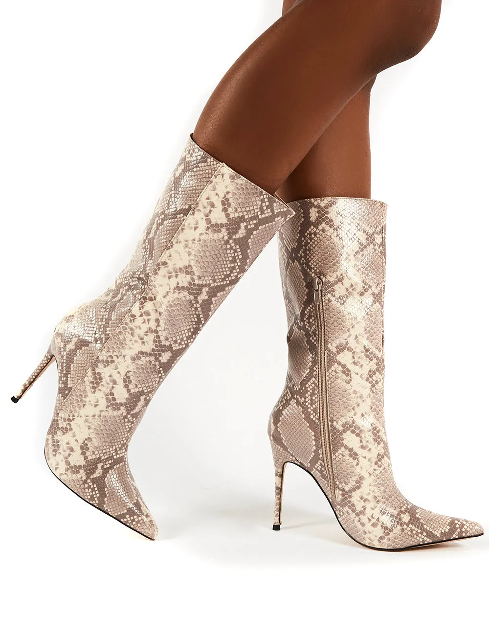 Mystic Beige Snake Knee High Stiletto Heel Boots sold by Public Desire product image thumbnail 3
