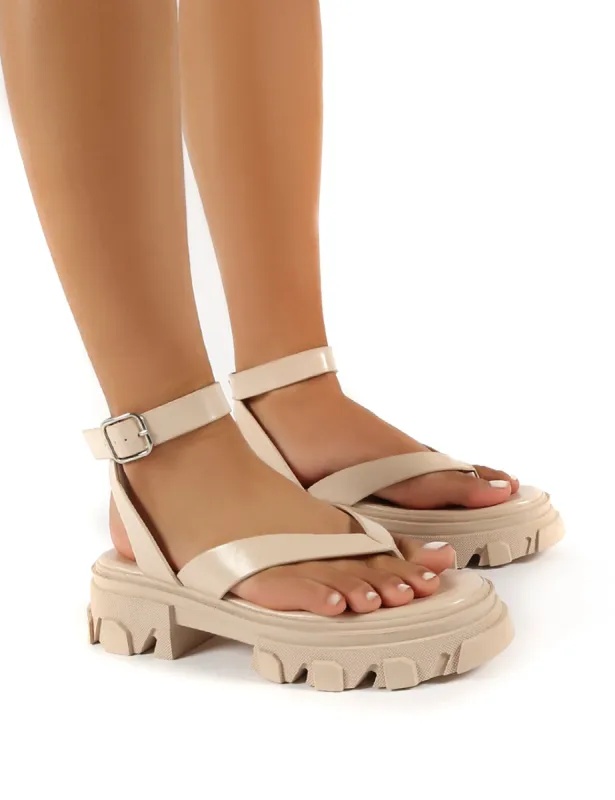 Deputy Bone PU Chunky Sole Ankle Wrap Thong Strap Sandals sold by Public Desire