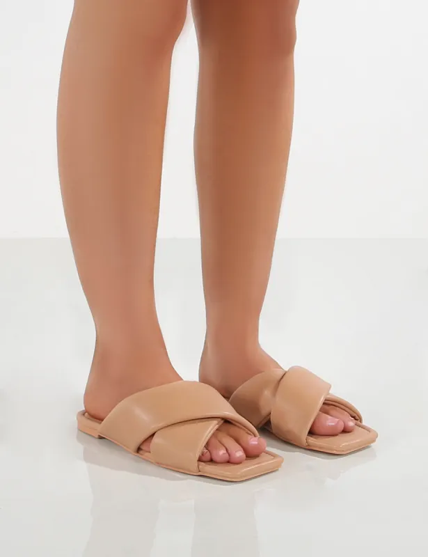 Tropicana Nude PU Cross Over Slider Sandals sold by Public Desire