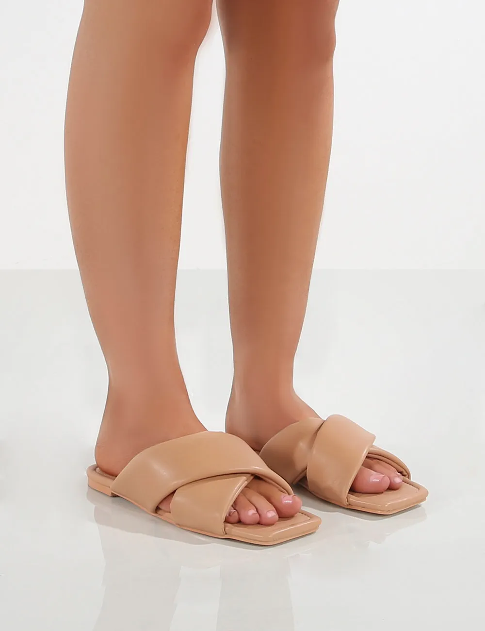 Tropicana Nude PU Cross Over Slider Sandals sold by Public Desire