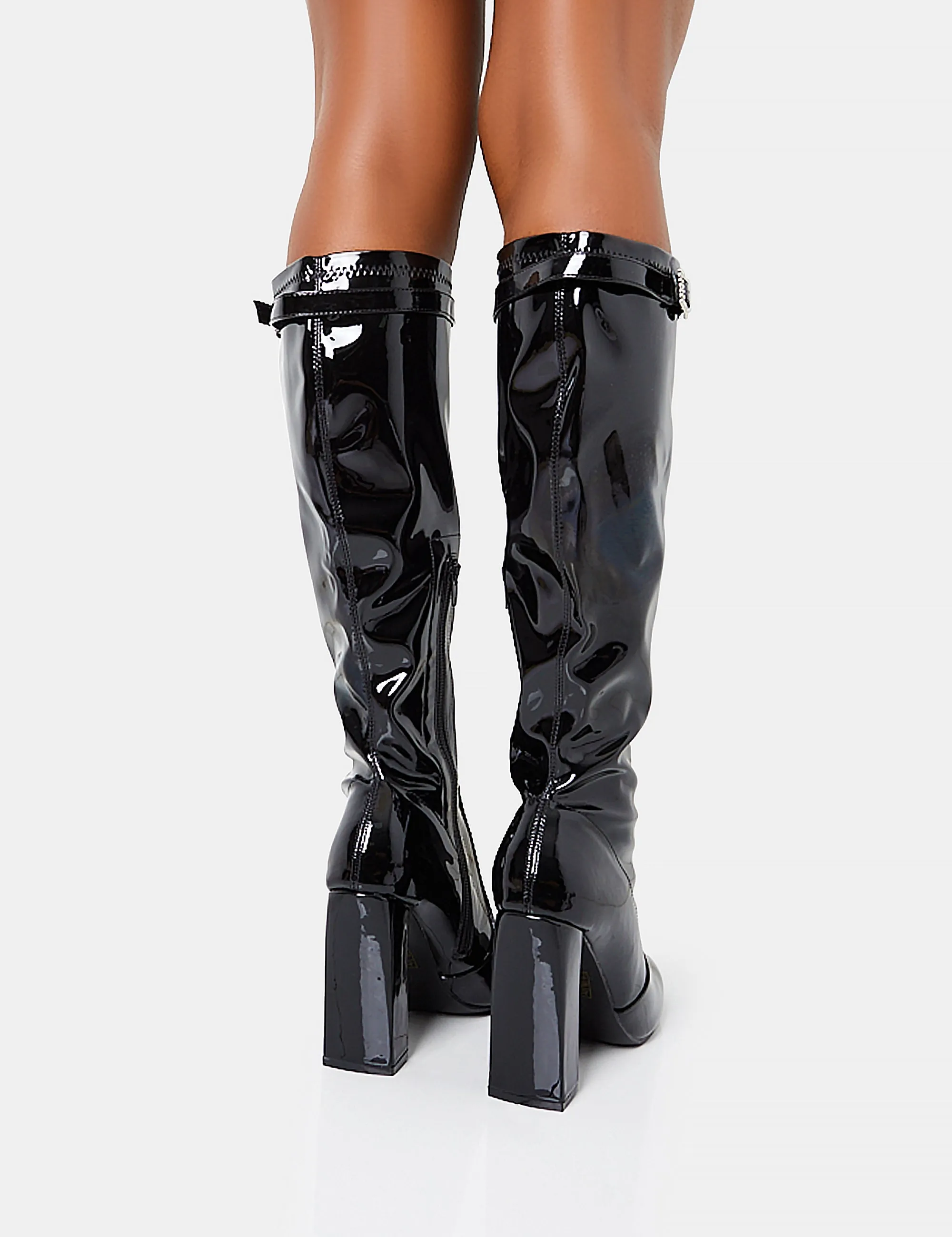 First Class Black Buckle Strap Detail Knee High Block Heeled Boots sold by Public Desire product image thumbnail 4