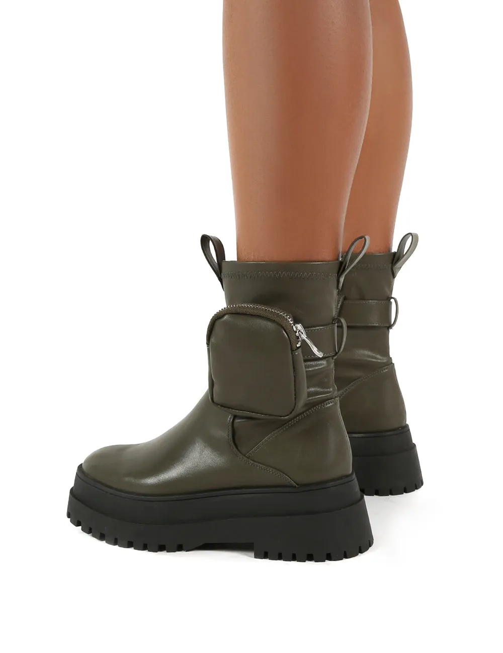 Thought Khaki Pu Wide Fit Pocket Chunky Sole Ankle Boot sold by Public Desire product image thumbnail 2