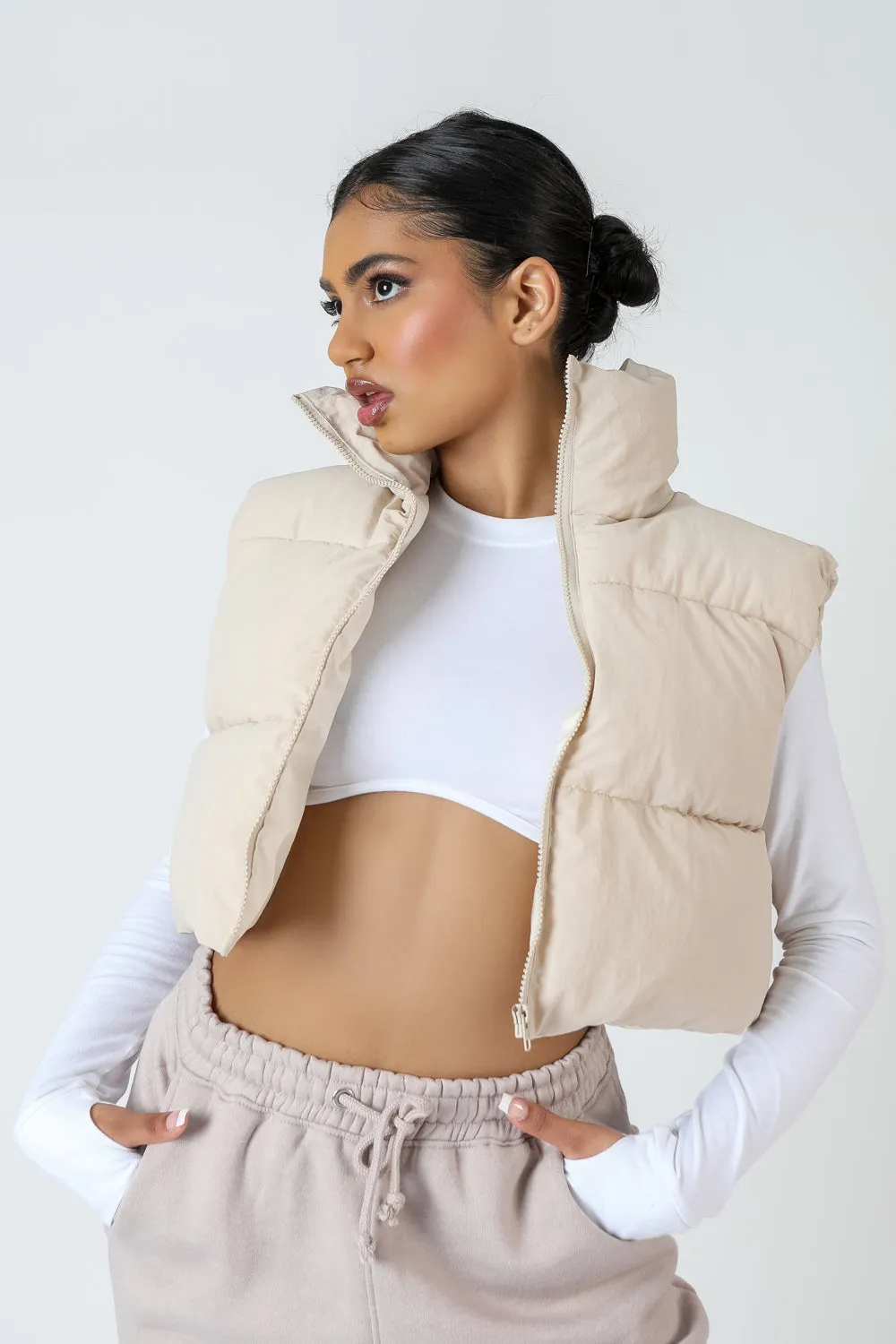 Cropped Puffer Gilet Stone sold by Public Desire
