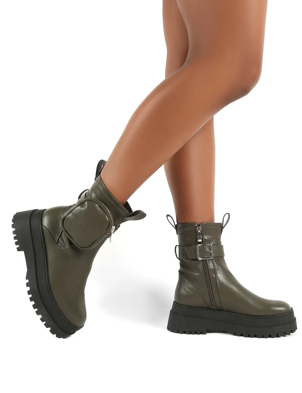 Thought Khaki Pu Wide Fit Pocket Chunky Sole Ankle Boot sold by Public Desire product image thumbnail 4