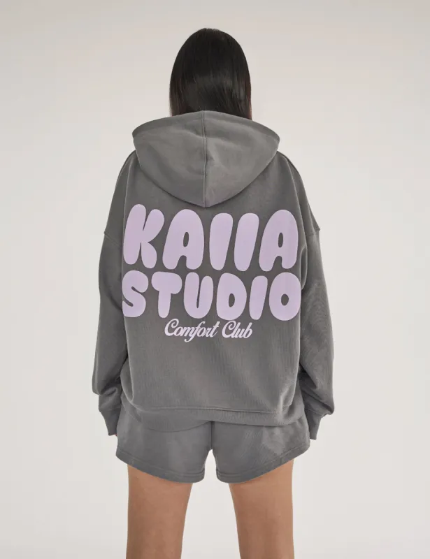 Kaiia Studio Bubble Logo Oversized Hoodie Dark Grey & Lilac sold by Public Desire