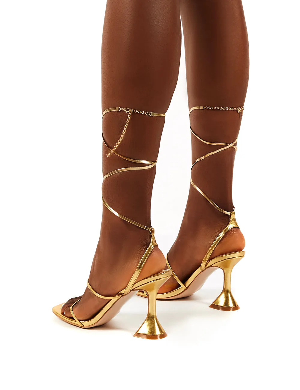 Evalyn Gold Lace Up Detail Mid Height Heels sold by Public Desire product image thumbnail 2