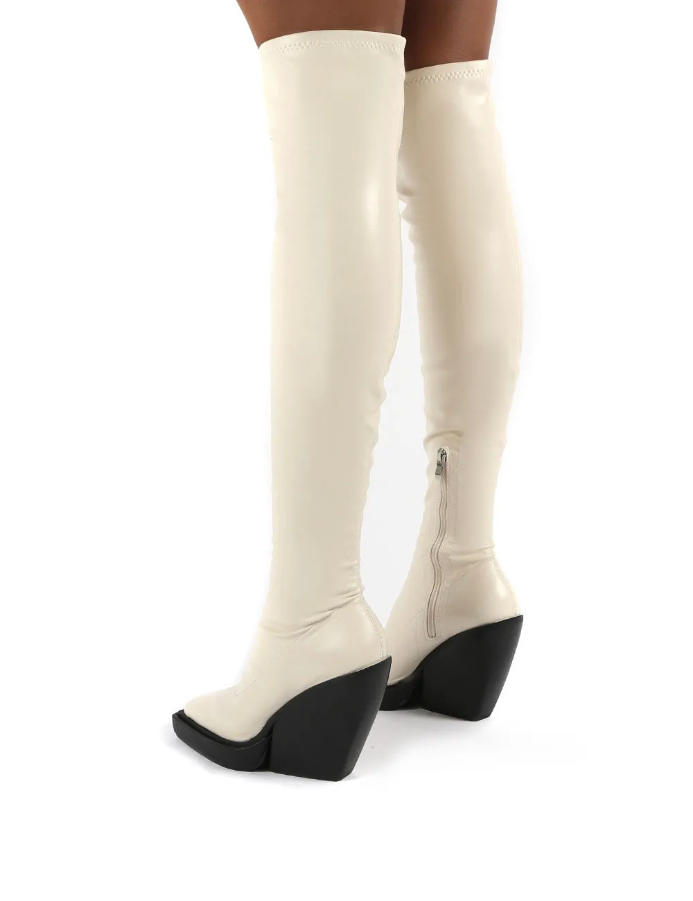 Nix Bone Square Toe Over the Knee Block Heel Boots sold by Public Desire product image thumbnail 2