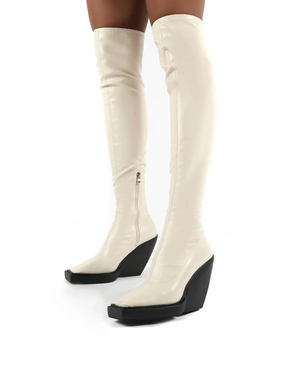 Nix Bone Square Toe Over the Knee Block Heel Boots sold by Public Desire product image thumbnail 4