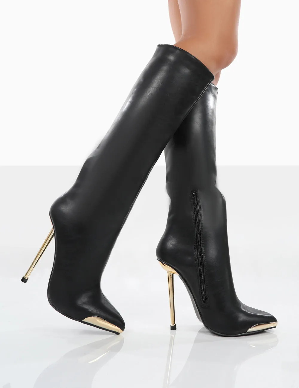 Tala Black PU Pointed Toe Stiletto Heel Knee High Boots sold by Public Desire product image thumbnail 3