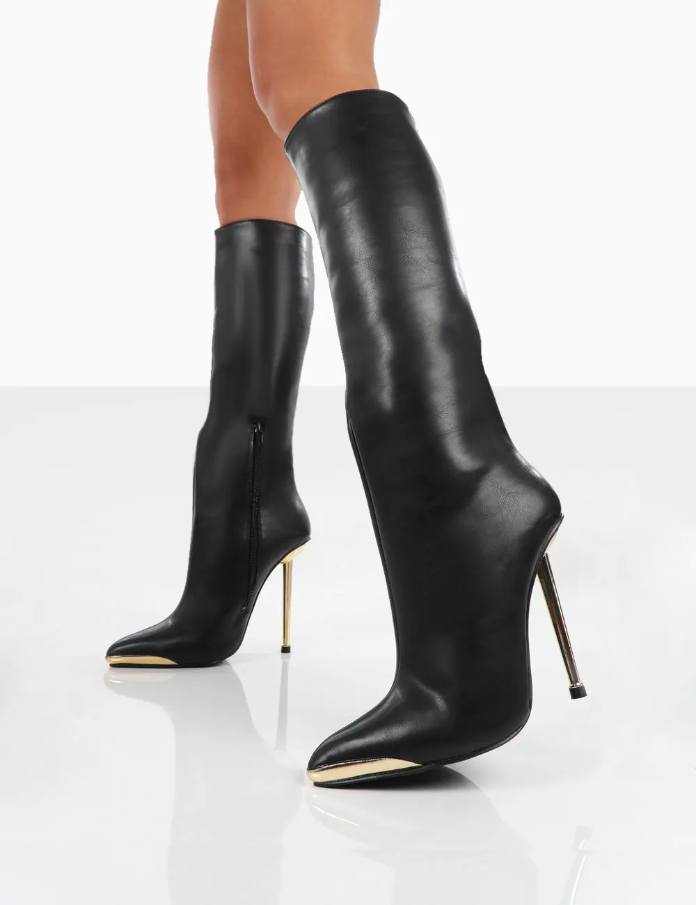 Tala Black PU Pointed Toe Stiletto Heel Knee High Boots sold by Public Desire product image thumbnail 2