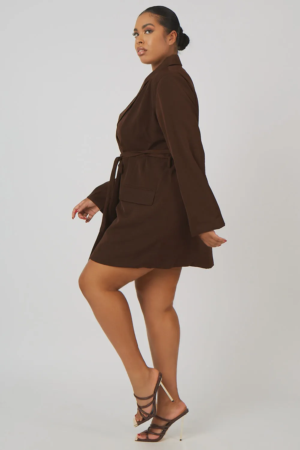 Curve Wrap Belt Blazer Dress Chocolate sold by Public Desire product image thumbnail 3