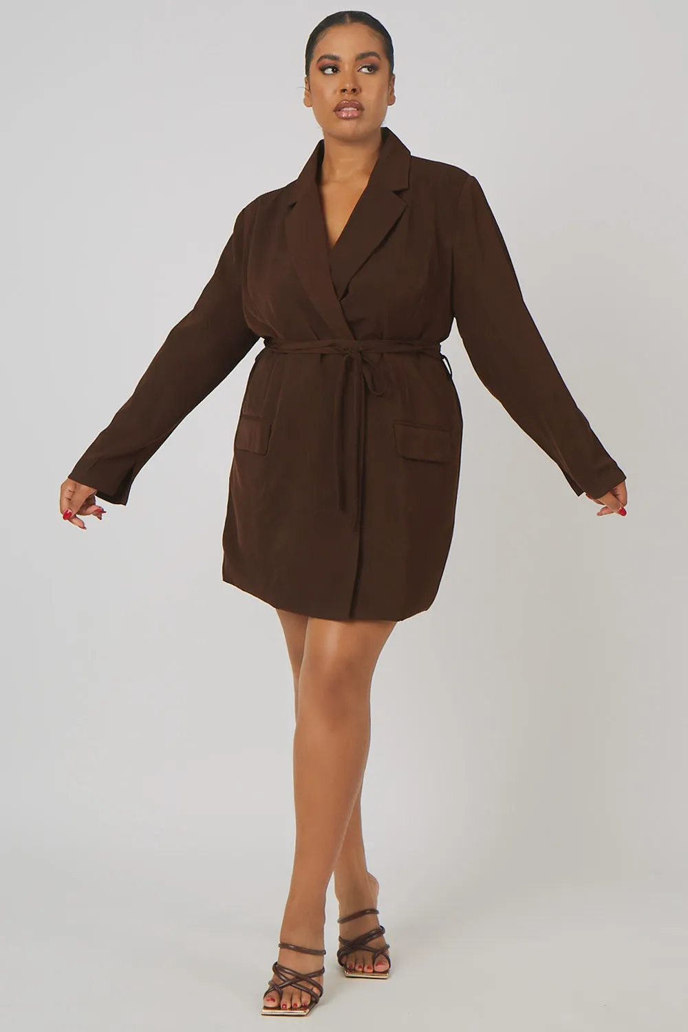 Curve Wrap Belt Blazer Dress Chocolate sold by Public Desire
