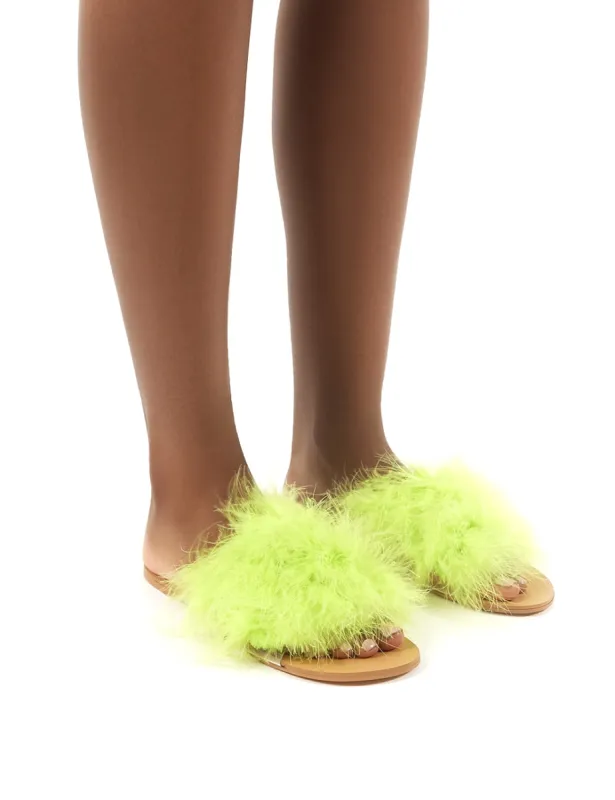 Bubbly Yellow Feather Slider Flat Sandals sold by Public Desire