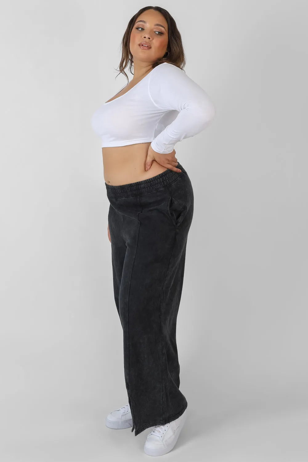 Curve Split Front Seam Detail Wide Leg Joggers Acid Wash sold by Public Desire