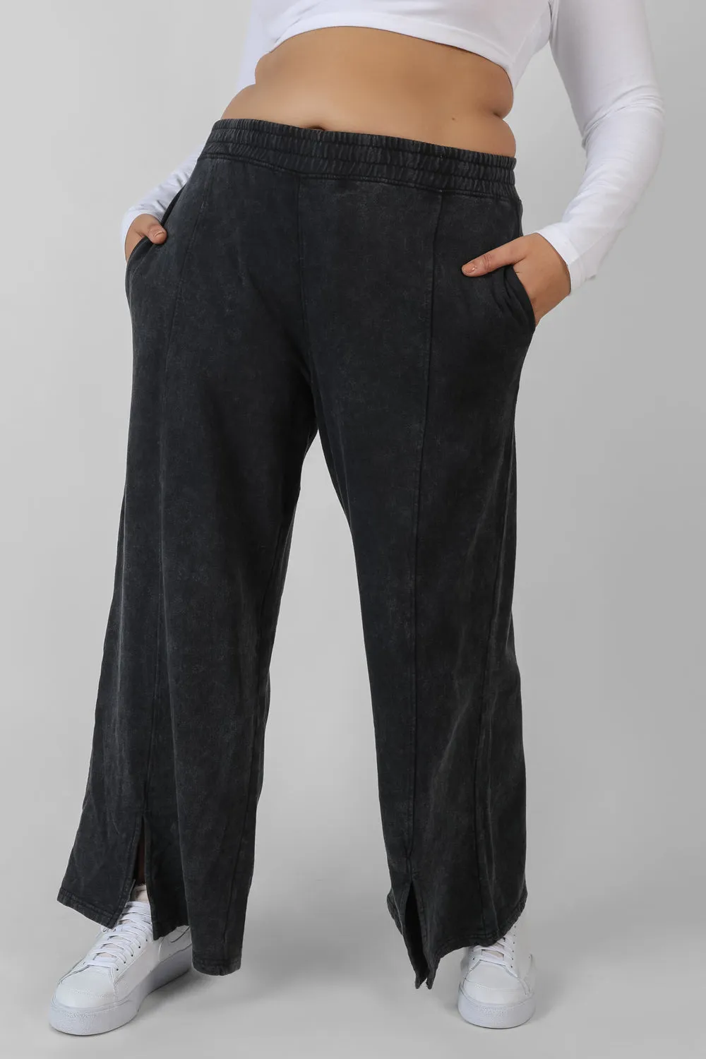Curve Split Front Seam Detail Wide Leg Joggers Acid Wash sold by Public Desire product image thumbnail 3