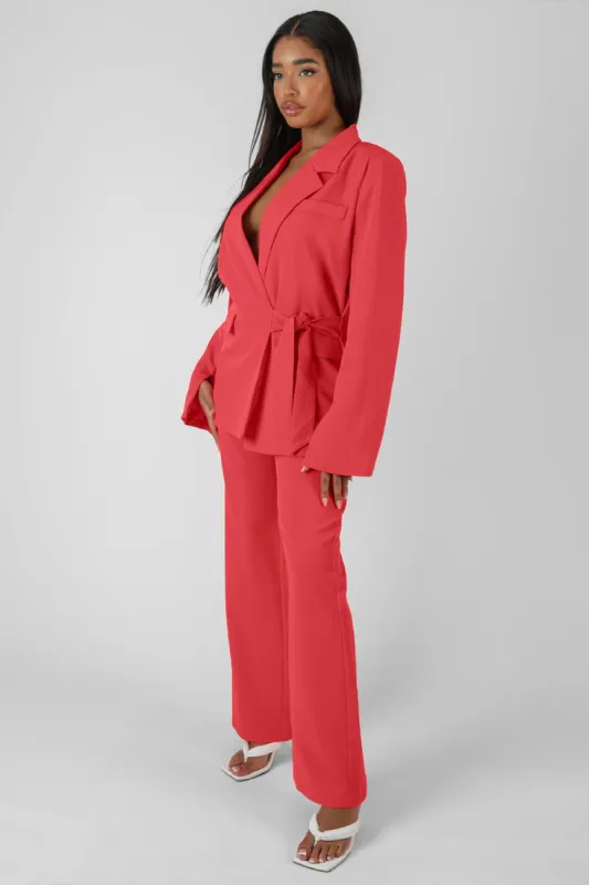 High Waisted Straight Leg Trousers Coral sold by Public Desire