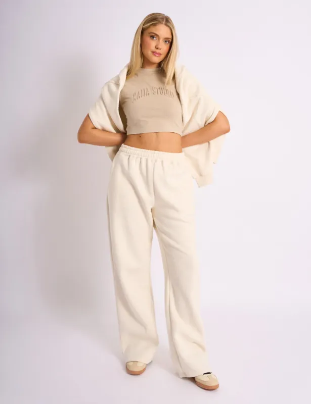 Kaiia Embossed Wide Leg Joggers Cream sold by Public Desire