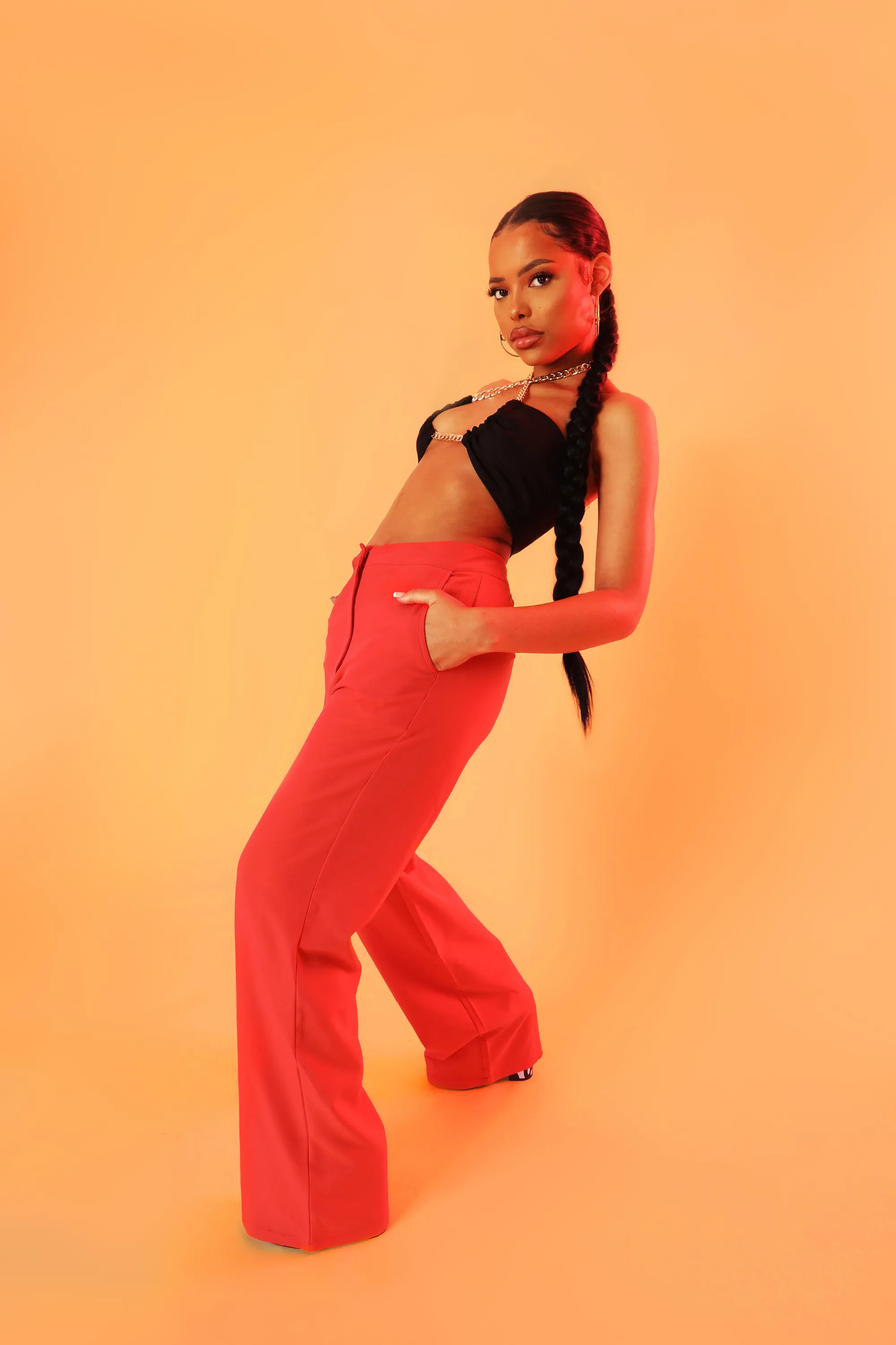 High Waisted Straight Leg Trousers Coral sold by Public Desire product image thumbnail 5