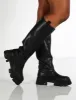 Genius Black Wide Fit Knee High Chunky Sole Boots sold by Public Desire