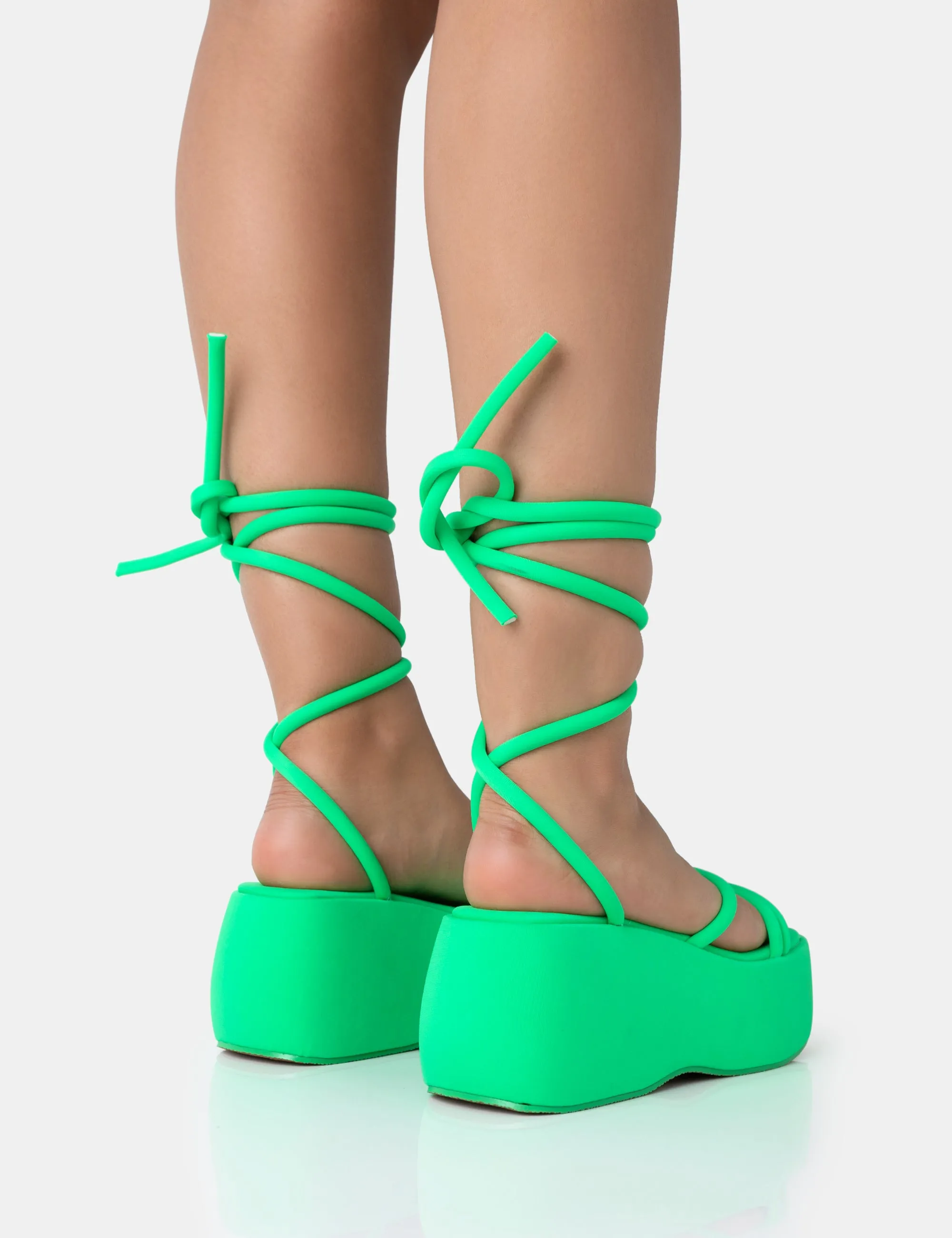 Full Moon Lime Nylon Lace Up Chunky Platform Sandals sold by Public Desire product image thumbnail 4