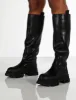 Genius Black Wide Fit Knee High Chunky Sole Boots sold by Public Desire
