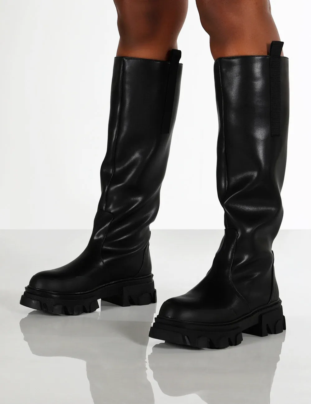Genius Black Wide Fit Knee High Chunky Sole Boots sold by Public Desire product image thumbnail 4