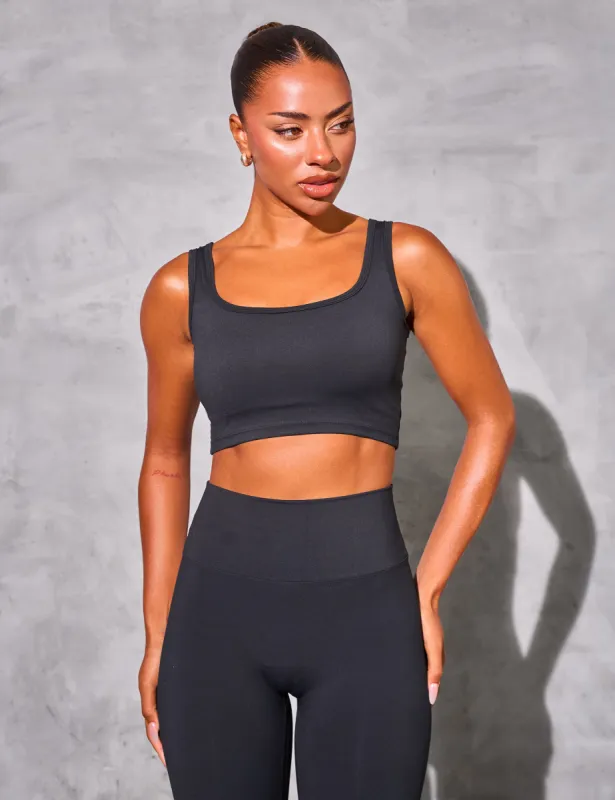 Kaiia Sculpt Square Neck Crop Top Black sold by Public Desire
