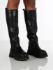 Genius Black Wide Fit Knee High Chunky Sole Boots sold by Public Desire