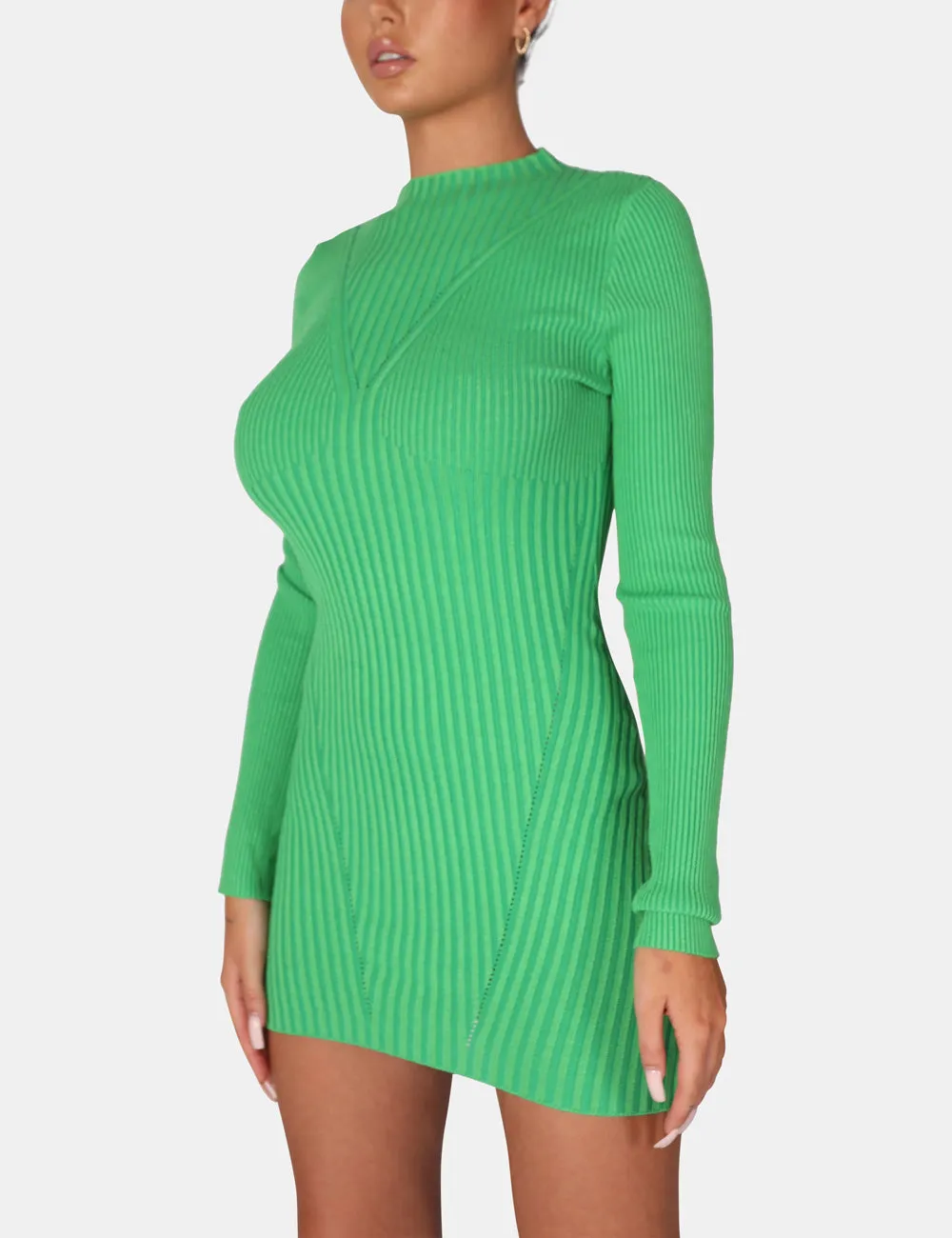 Knitted High Neck Long Sleeve Contrast Stitch Mini Dress Green sold by Public Desire product image thumbnail 4